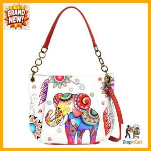 Hand-Painted Leather Shoulder Bag Retro Elegant Artisan Satchel Medium Size